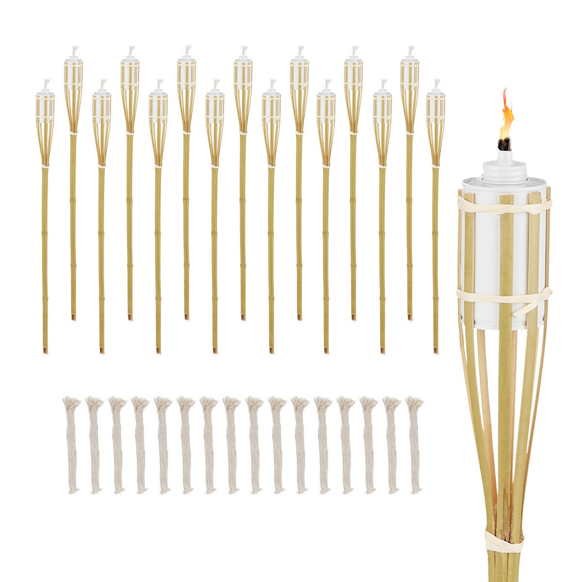 16XGARTENFACKEL - Hellbraun, Holz/Metall (90cm) - Relaxdays