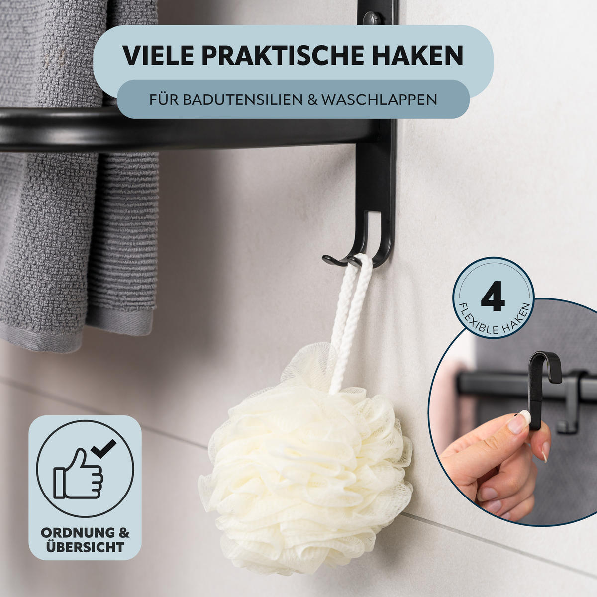 WAND-HANDTUCHHALTER 3 Stangen, schwarz - Schwarz, Metall (67.5/40/23cm) - bremermann