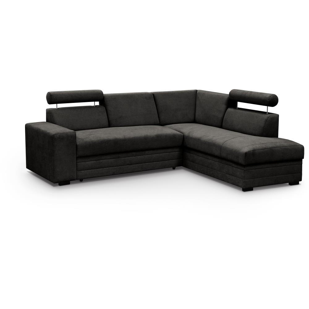 ECKSCHLAFSOFA Roma dunkelgrau rechts - Dunkelgrau/Schwarz, Textil (250/205cm) - Beautysofa