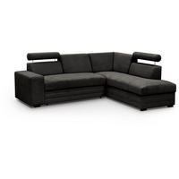 ECKSCHLAFSOFA Roma dunkelgrau rechts - Dunkelgrau/Schwarz, Textil (250/205cm) - Beautysofa