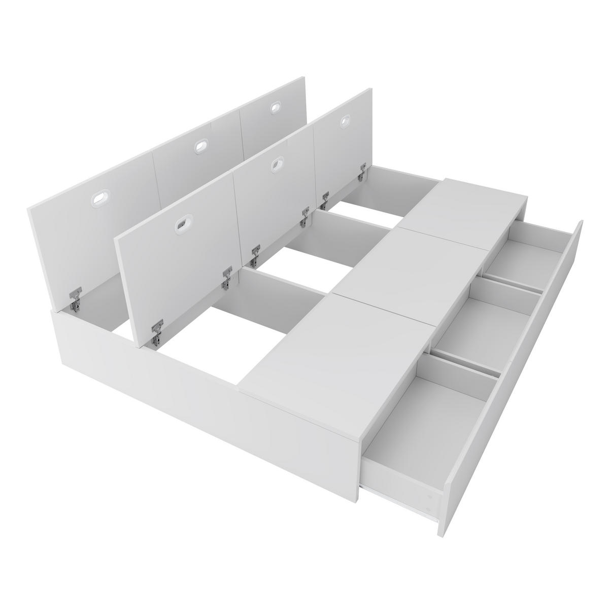 STAURAUMBETT 140/200 cm Weiß mit Aufbewahrungsboxen und Schubladen - Weiß, Holzwerkstoff (140/200cm) - OKWISH
