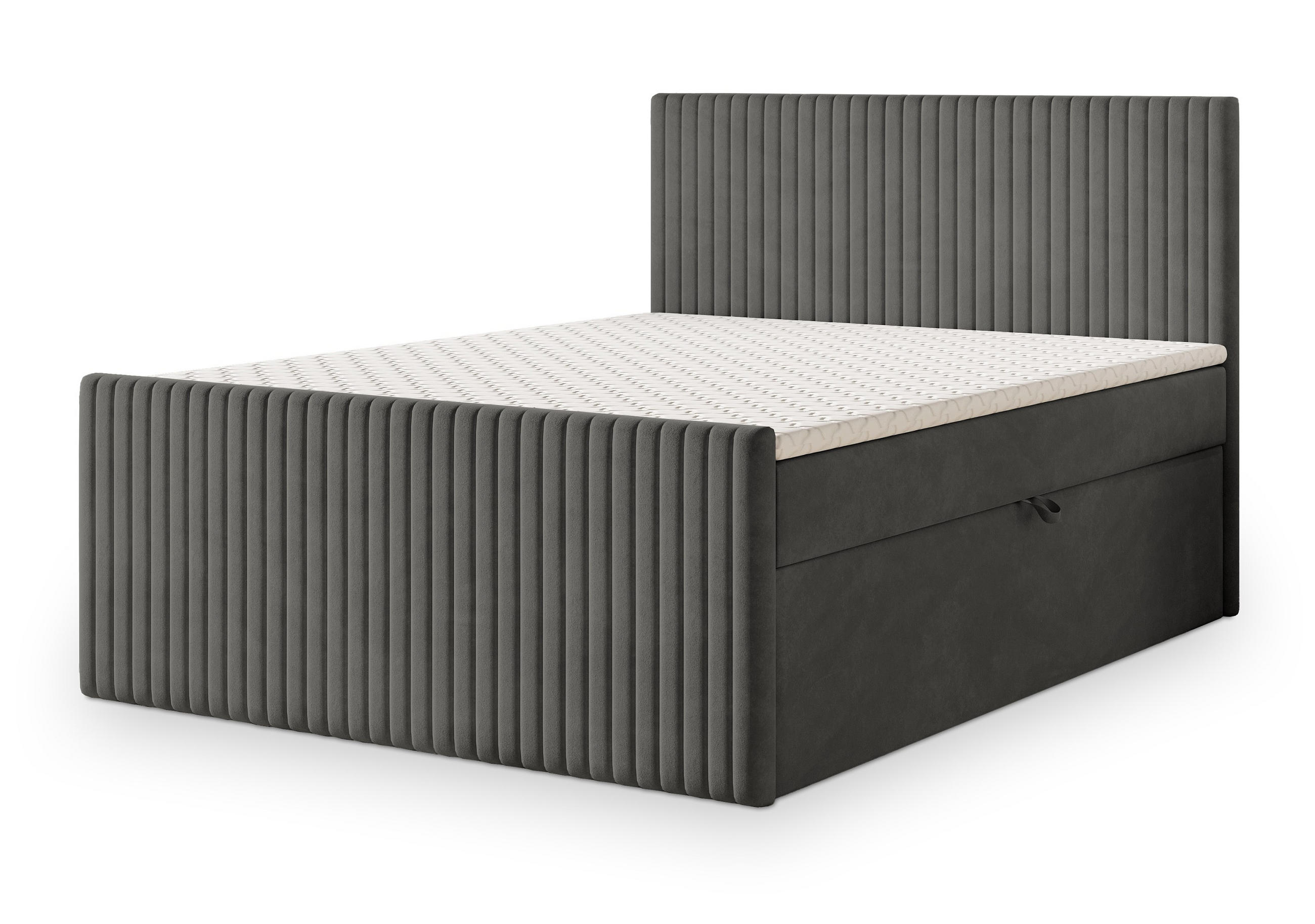 BOXBETT TERVAN 140x200 cm mit Matratze und Topper - Grau - Grau, Holz (140/200cm) - MASSENO