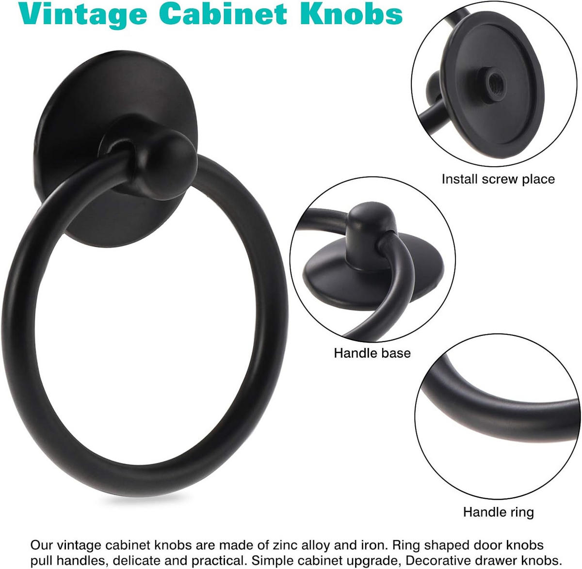 MÖBELKNOPF Rund Vintage Schwarz 12er-Set Einloch - Multicolor, Metall (2.5/3/2.5cm)
