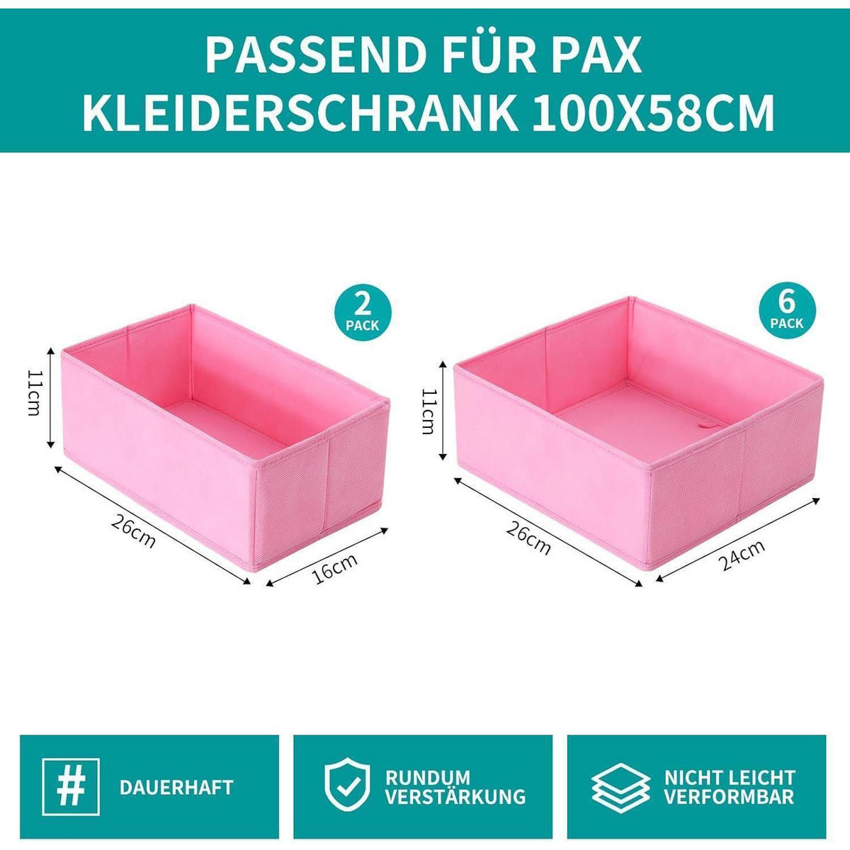 SCHUBLADEN Organizer 6er Set Rosa 75 x 58 cm - Rosa, Textil (24/11/26cm)