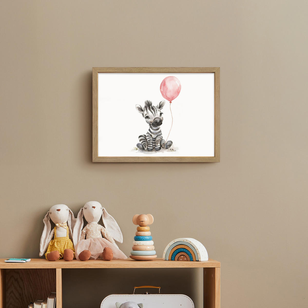 NACHTTISCHLAMPE MIT AKKU Zebra - Baby - Tiere - Rosa Luftballon 40x30 cm - Weiß, Holzwerkstoff (8/40/30cm) - OnlyWow