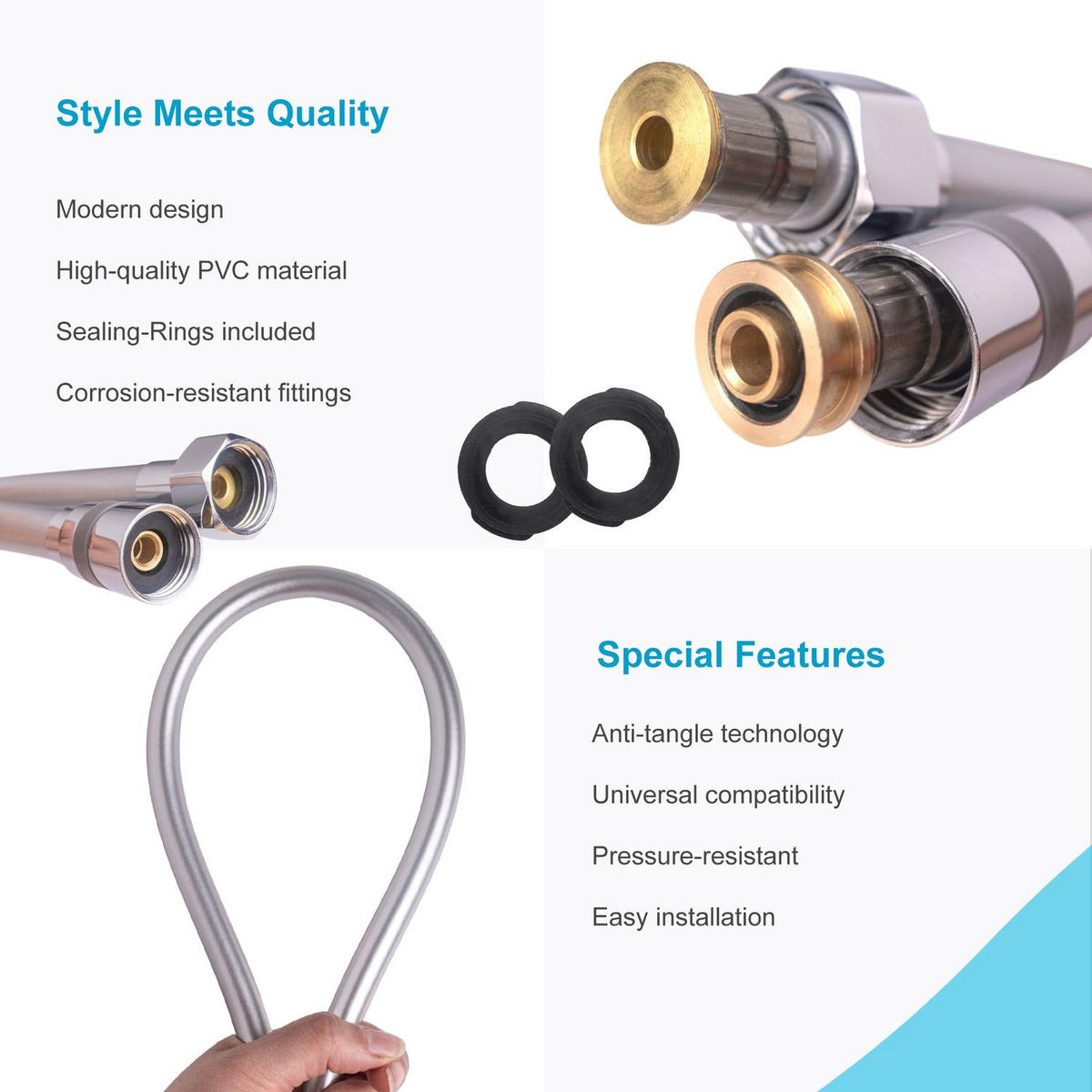 UNIVERSAL DUSCHSCHLAUCH 150 cm Länge - Silberfarben, Kunststoff (150cm) - Intirilife