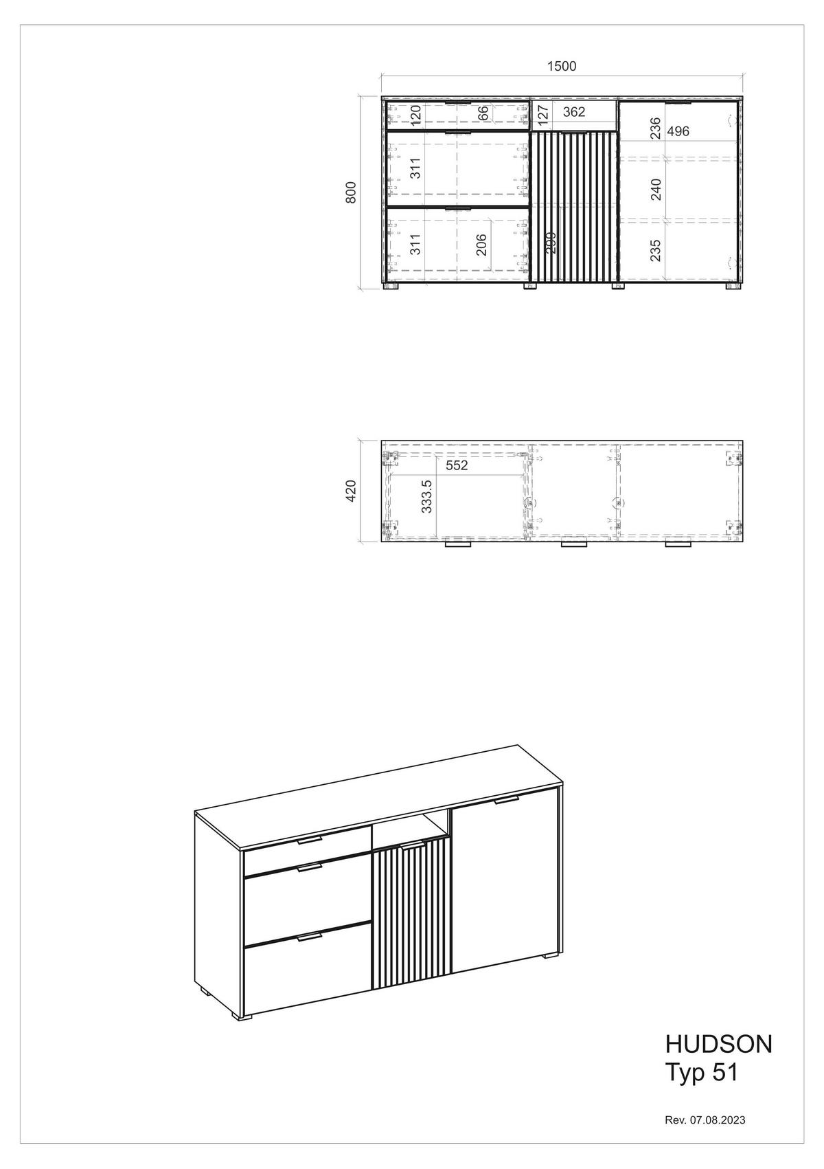 SIDEBOARD M17 Weiß Matt & Schwarz 150/80/42 cm schmal - Weiß, Holzwerkstoff (150/80/42cm) - Livojo