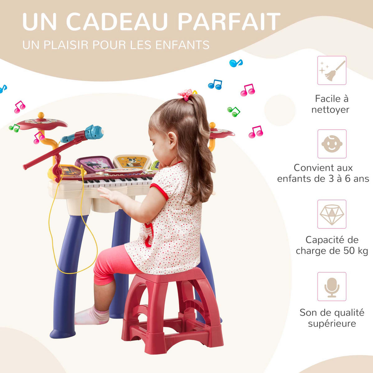 MUSIK-SET DE-18643 2-in-1 Piano & Schlagzeug mit Mikrofon - Multicolor, Kunststoff (32.2/71/74cm) - ComfortXL
