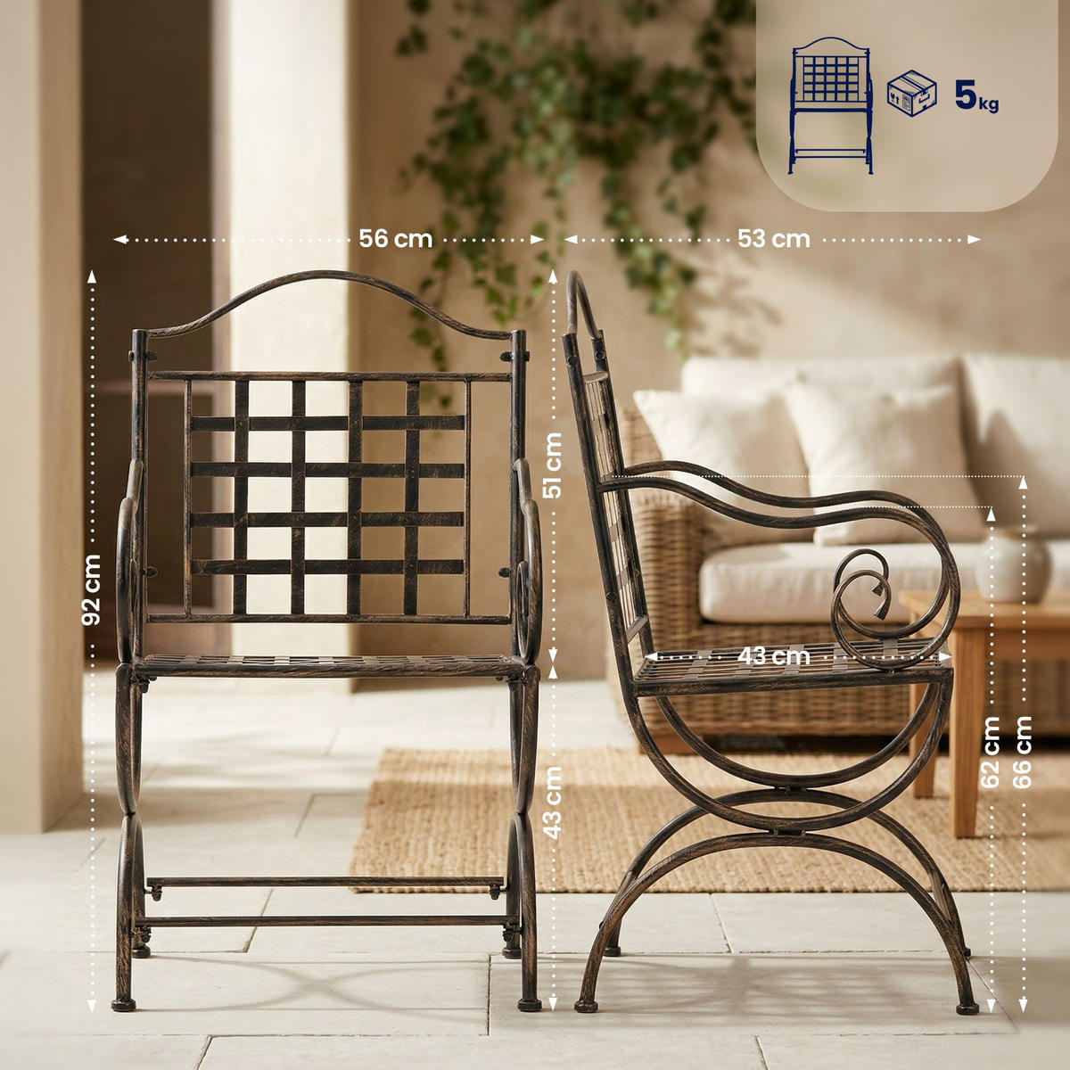 GARTENSTUHL Metall Bronze - Bronzefarben, Metall (56/92/53cm) - CLP