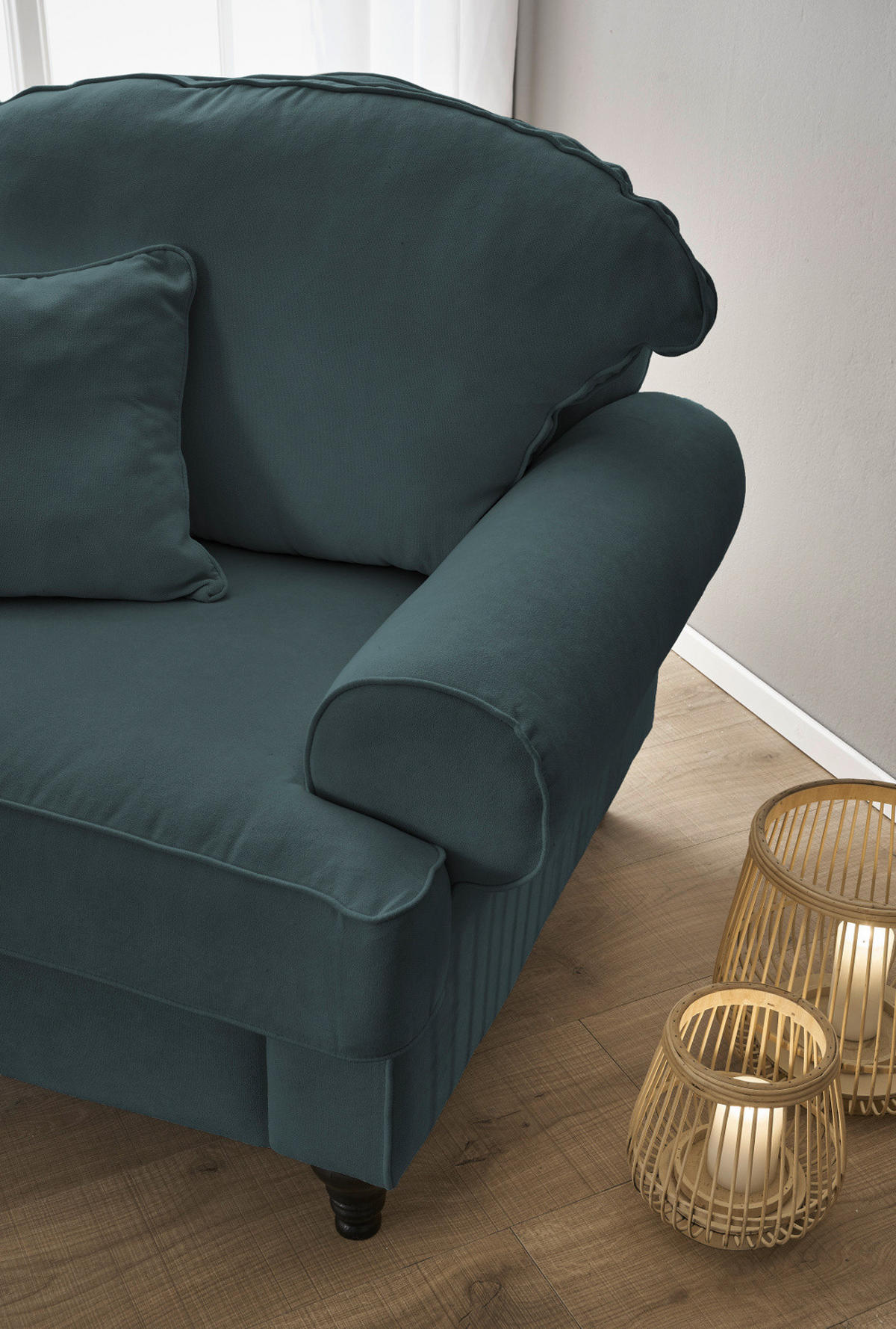 SESSEL blaugrün Landhaus, Loungesessel 110 cm - Dunkelgrün/Braun, Holz/Textil (110/95/100cm) - Furn.Design