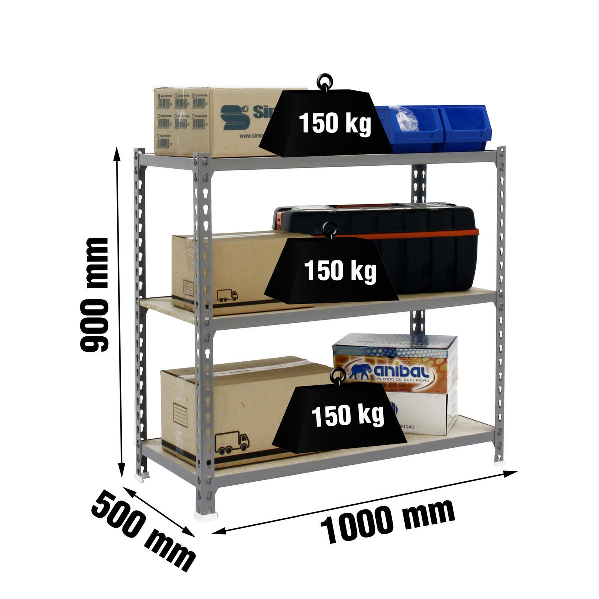 SCHWERLASTREGAL Baby Muli HxBxT 90 x 100 x 50 cm 3 Fachböden Fachlast 150 kg Grau - Grau, Metall (100/90/50cm) - PROREGAL