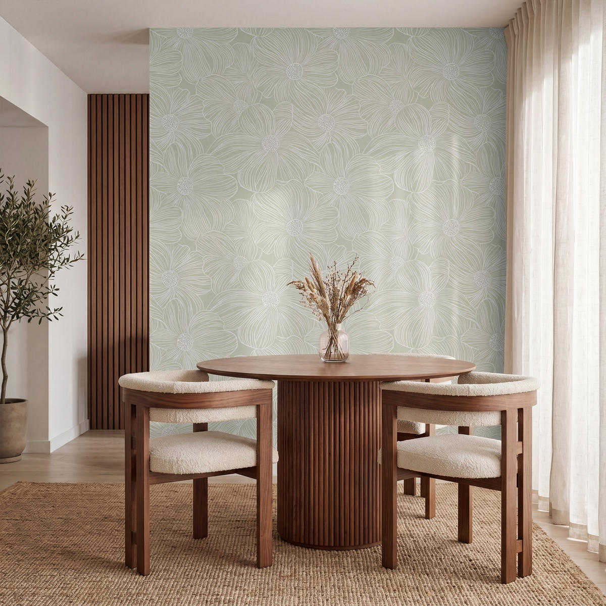 TAPETE - Gelassenheit - Blumen - Grün - 180x220 cm - Salbeigrün, Papier (180/220cm) - OnlyWow