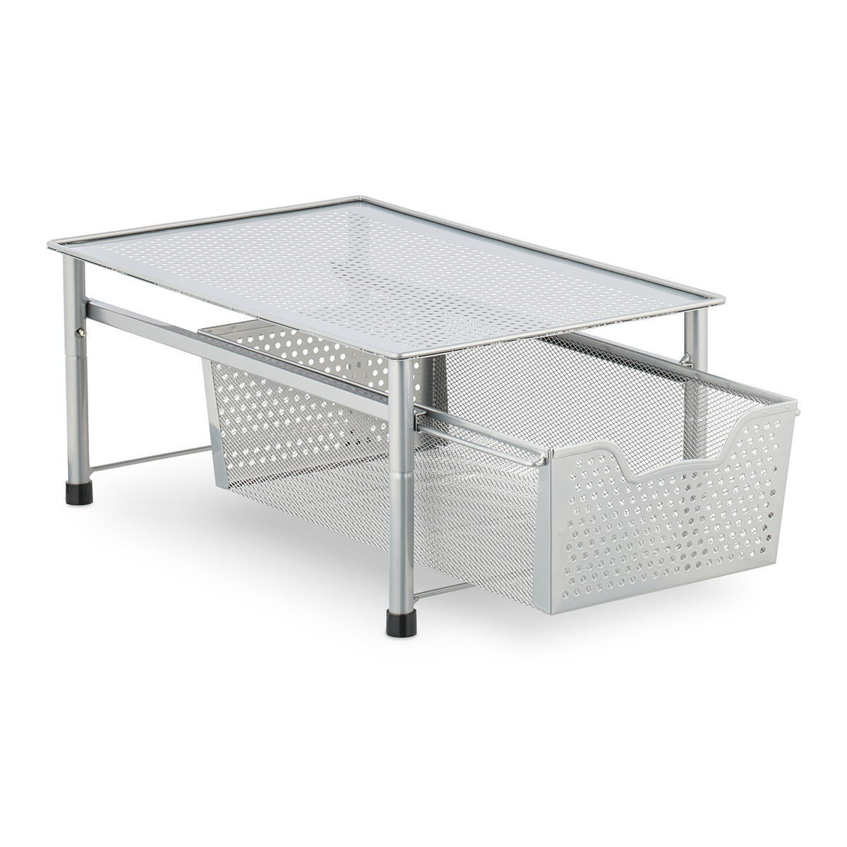 ORGANISERARE Silver stål med utdragbar korg 42,5 cm - Silverfärgad, Metall/Plast (28/19/42.5cm) - Relaxdays