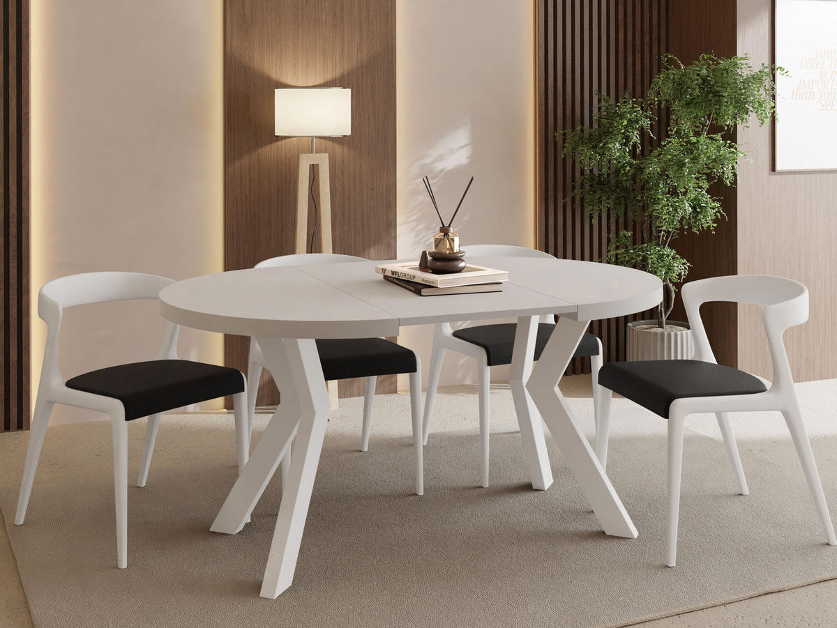 ESSTISCH Savio Weiß rund ausziehbar verlängerbar, Kaschmir 80-130/80/77 cm - Kaschmir/Weiß, Holz/Holzwerkstoff (80/80/77cm) - WFL GROUP