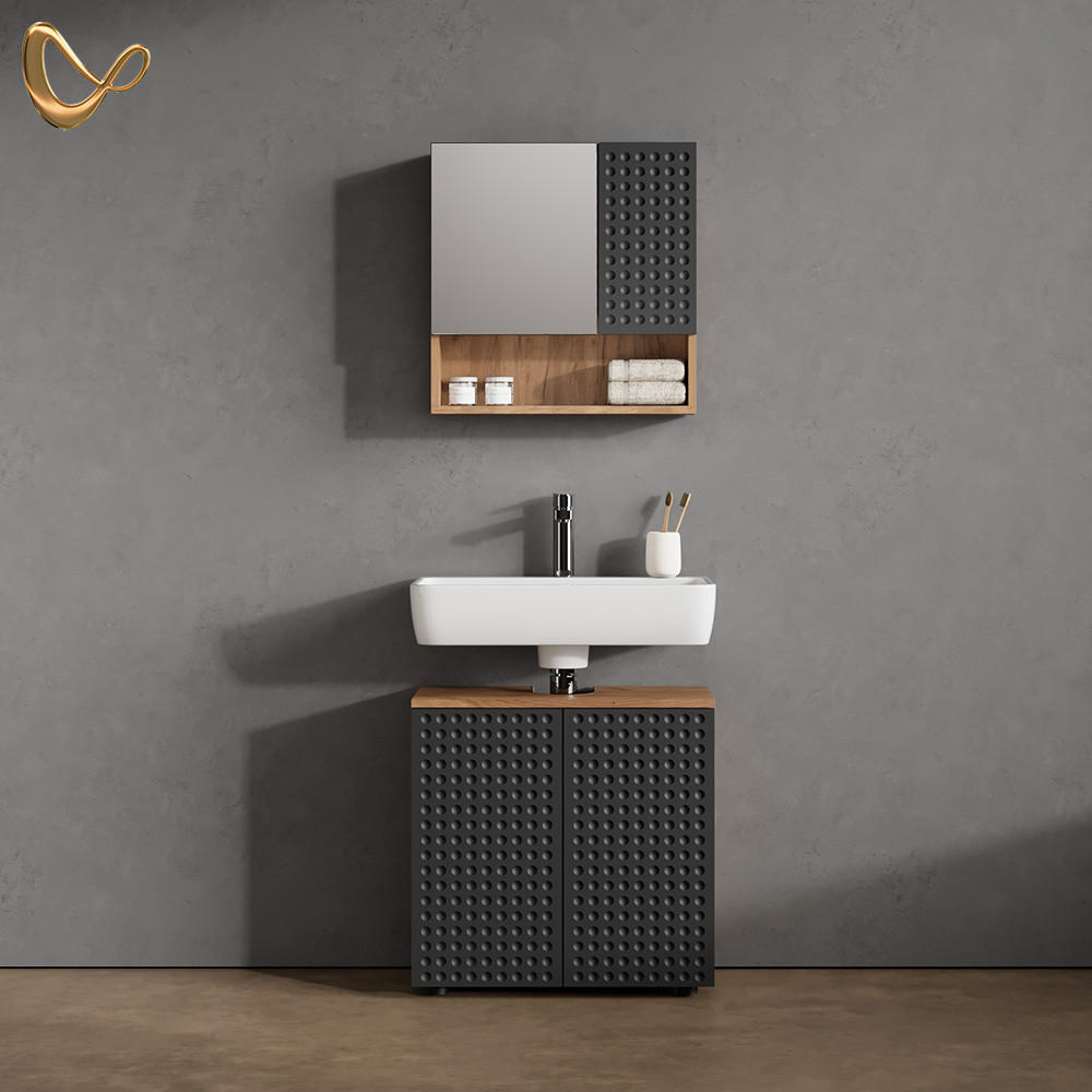 BADMÖBEL-SET Ronco Anthrazit gepunktet 2 Teile, Unterschrank 60 cm - Anthrazit, Holzwerkstoff (60/59/30cm) - Livinity®