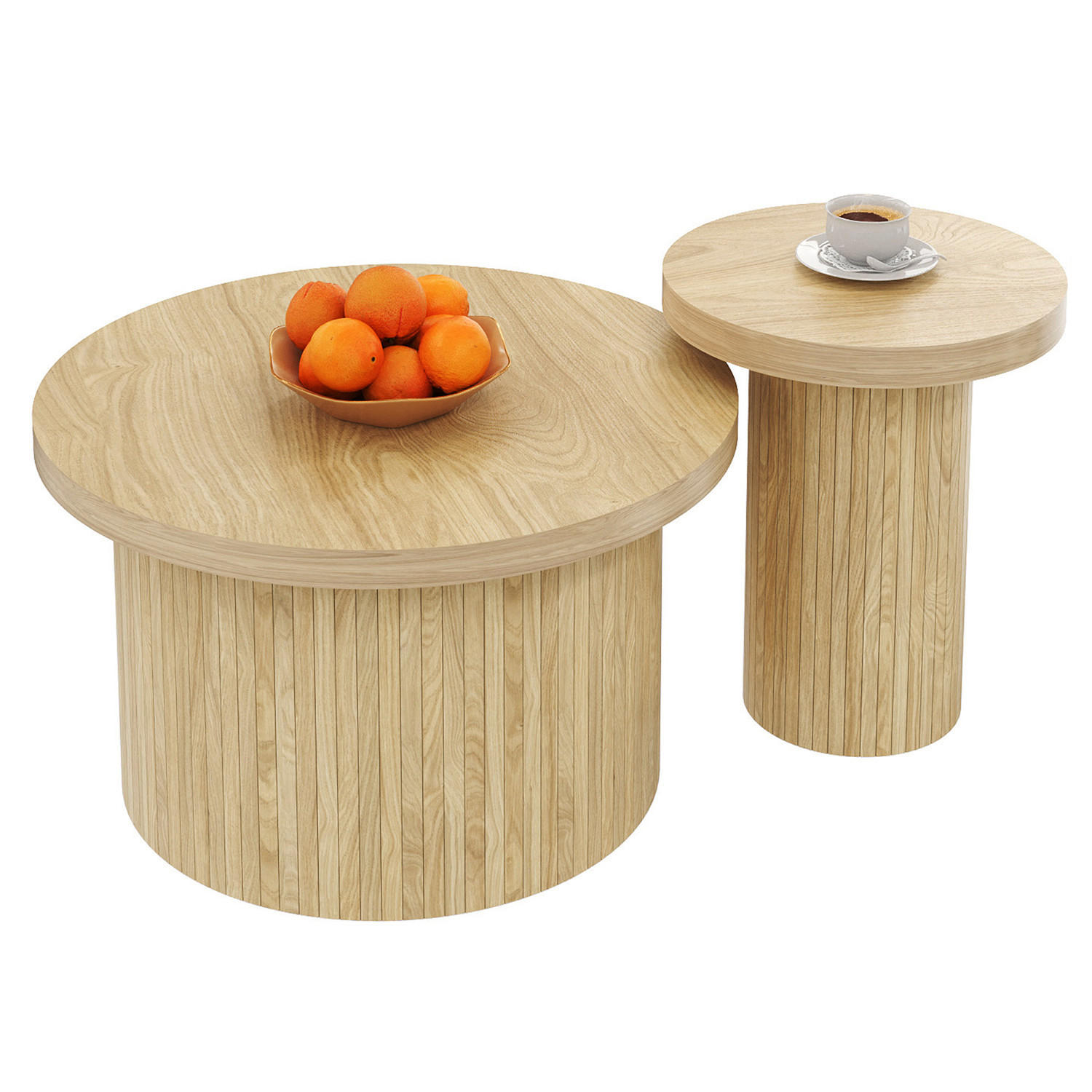 COUCHTISCH 2er Set Naturholz rund Beistelltisch - Naturfarben, Holz (66/66/40cm) - Kaket