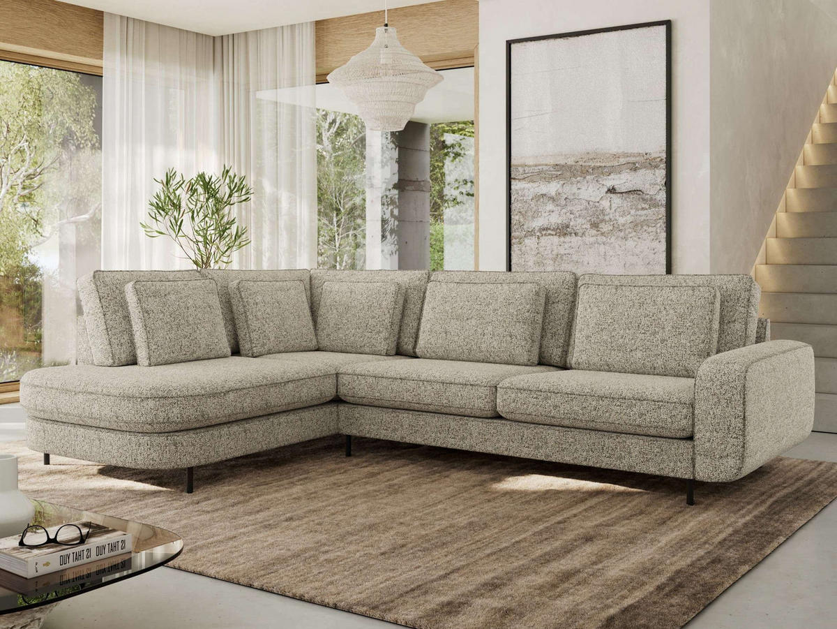 ROHOVÁ SEDAČKA CALENO L - Béžová Strukturovaná látka - Pravá Strana - černá/béžová, kov/textil (317/225cm) - MKS