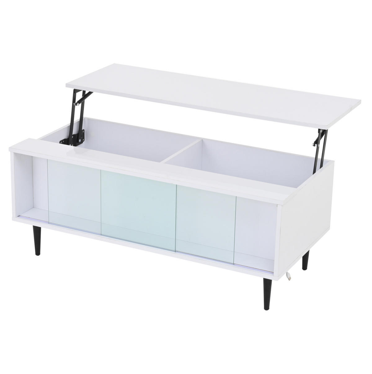 COUCHTISCH 105/50/43 cm weiß aus Spanplatte und gehärtetem Glas mit Höhenverstellung und LED-Licht - Weiß, Holzwerkstoff (105/50/43cm) - OKMYHOME