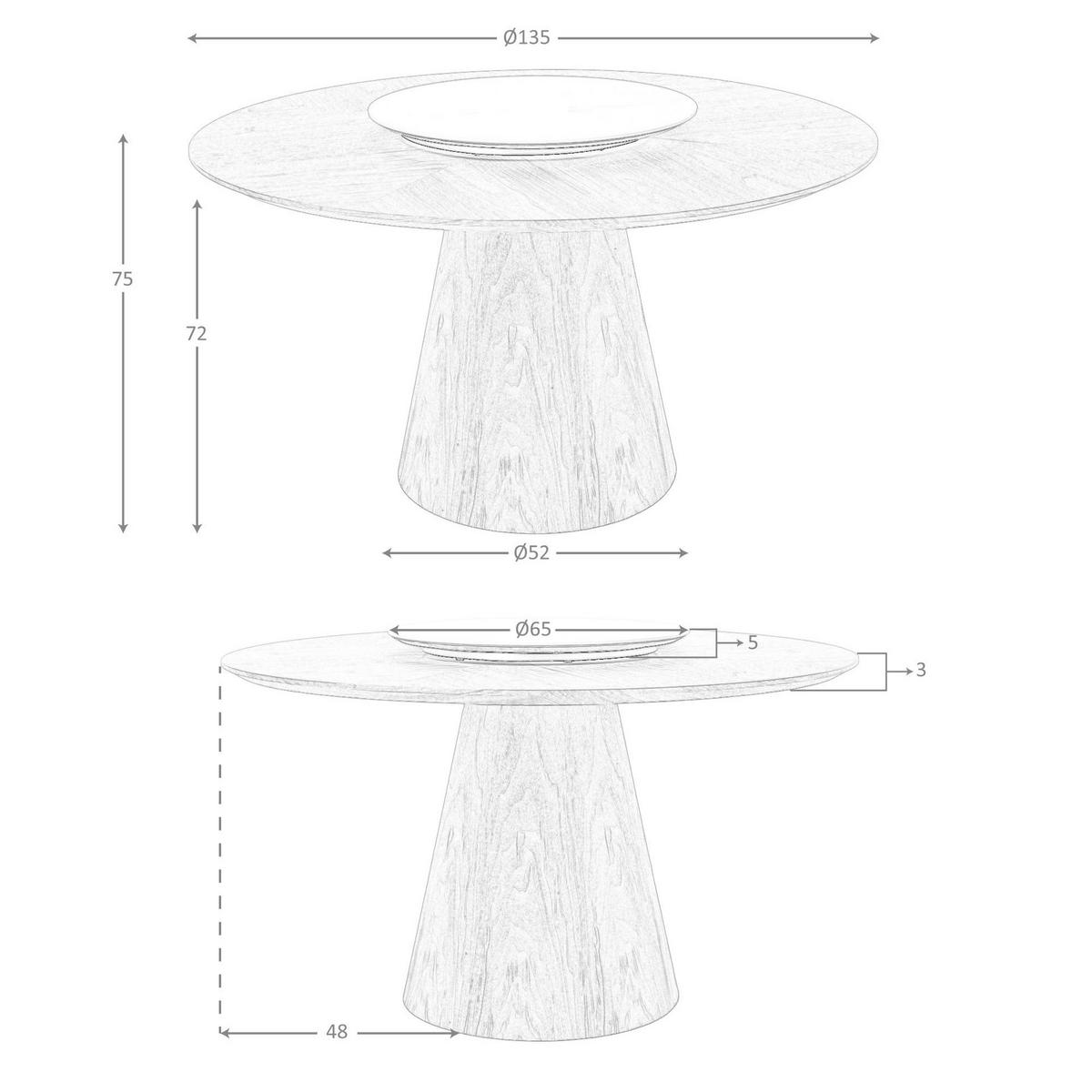 ESSTISCH Esstisch drehbarer runder Walnuss Ø135/75 cm - Walnussfarben/Weiß, Holz/Stein (135/135/75cm) - ANGEL CERDA