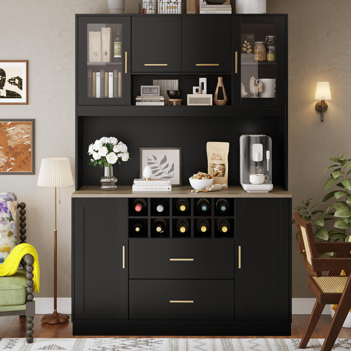 KÜCHENSCHRANK 120x36.3x180Cm LED Steckdose 6 Türen - Schwarz, Metall (120/180/36.3cm) - FLIEKS