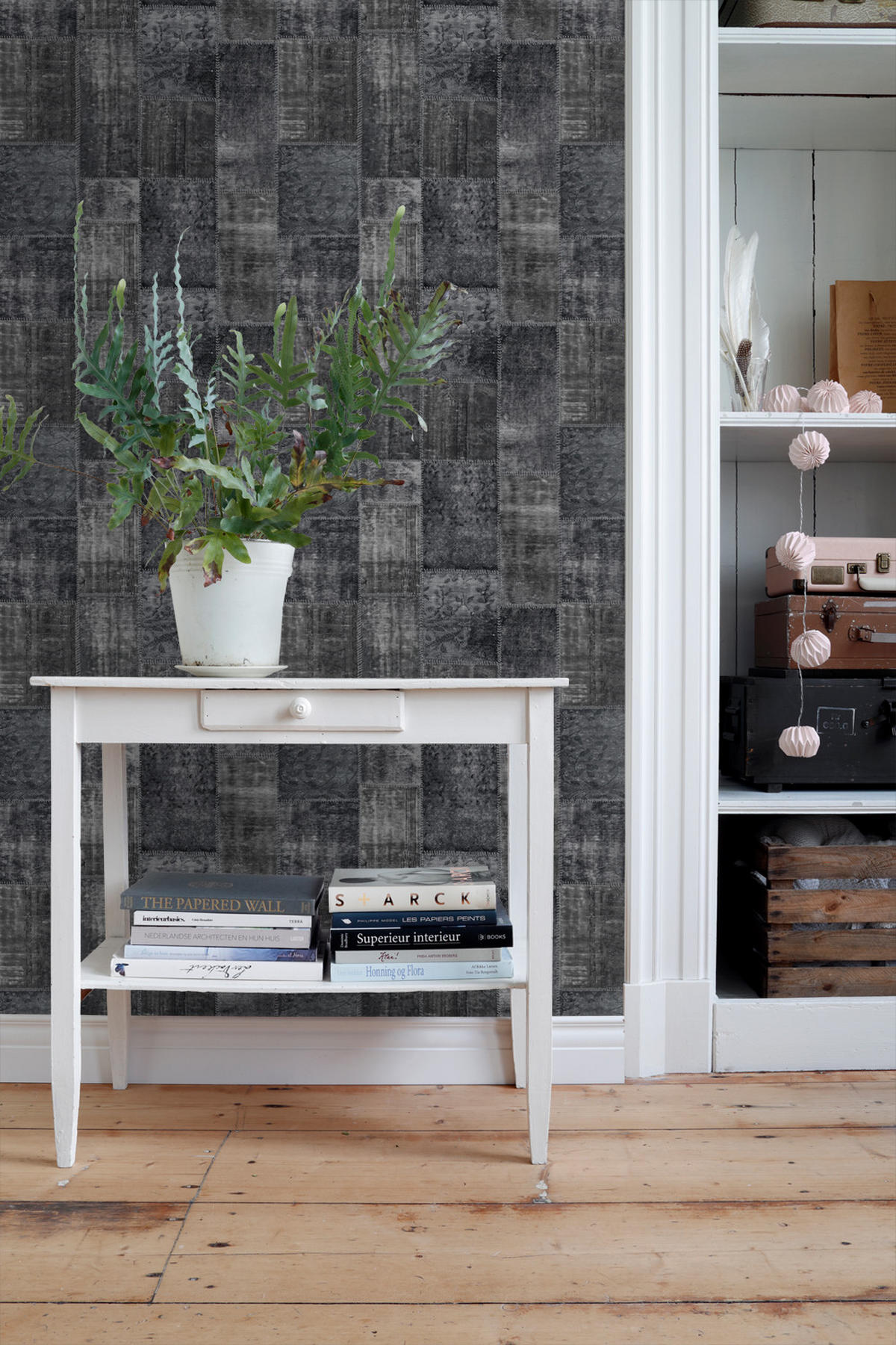 TAPETE Kelim-Patchwork 53 cm x 10.05 m - Schwarz, Papier (53/1000cm) - ESTAhome