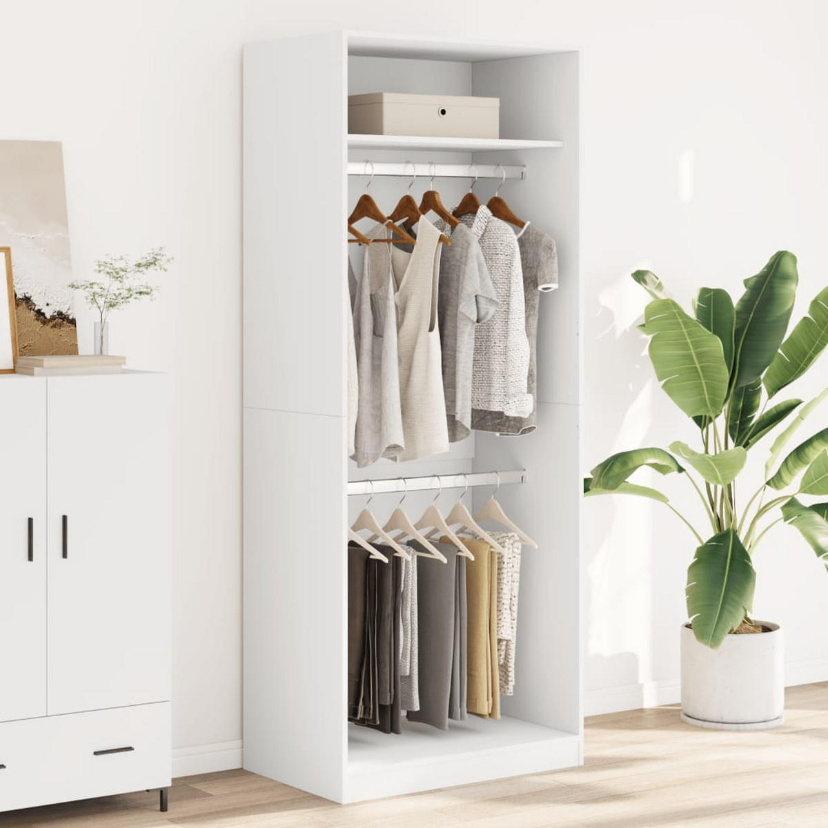 KLEIDERSCHRANK mit 2 Fächer, 80/50/200 cm, aus Holzwerkstoff, in Weiß - Weiß, Holz (50/200/80cm) - vidaXL