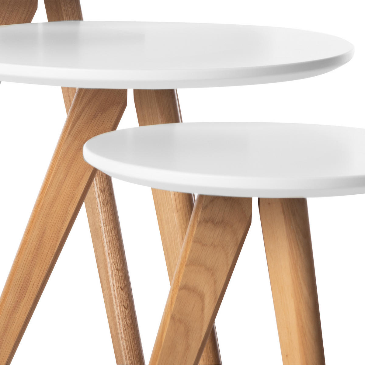 BEISTELLTISCH - 3-teilig - Eiche teilmassiv - Weiß / Eiche - Braun/Weiß, Holz/Holzwerkstoff (48/48/45cm) - home24