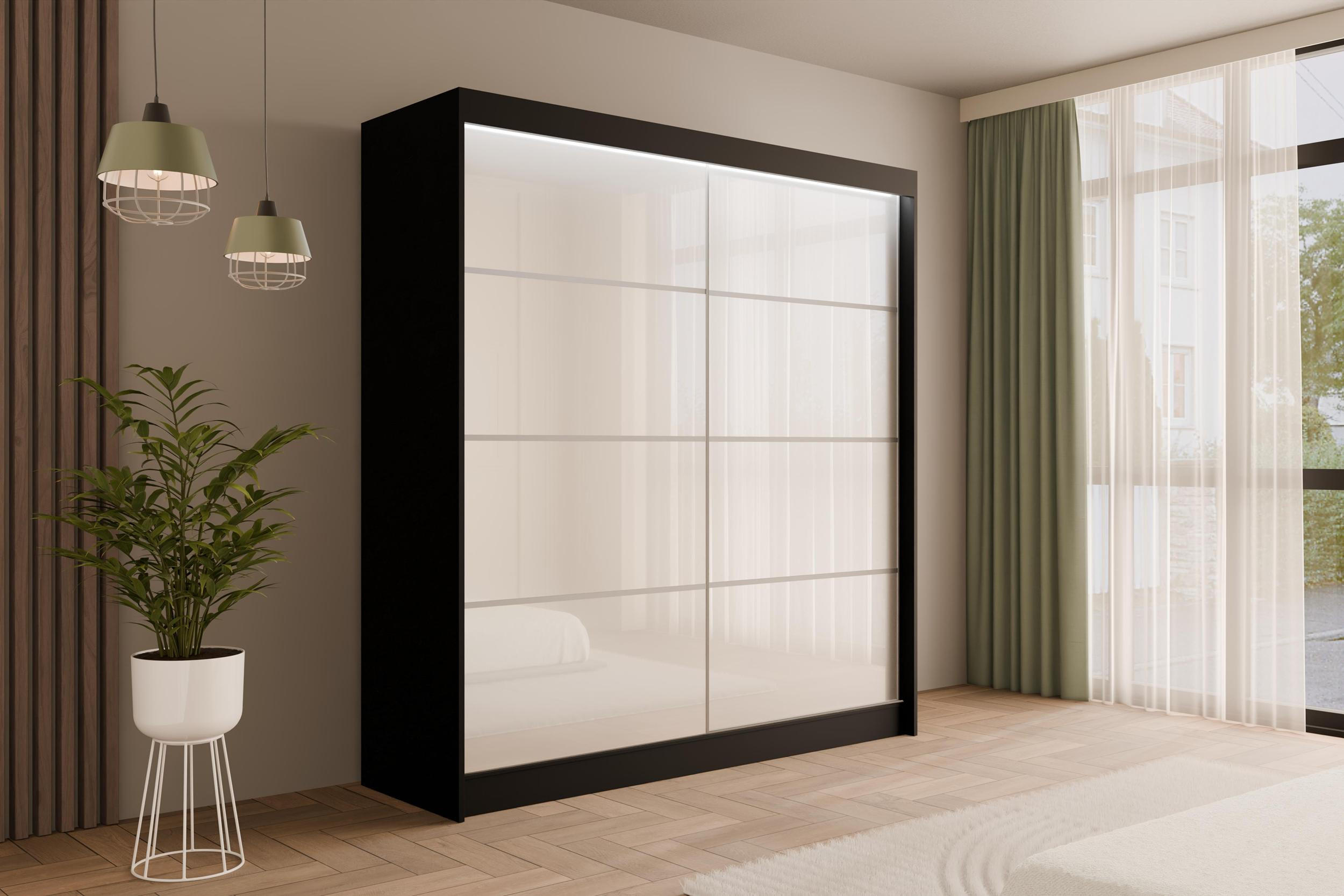 KLEIDERSCHRANK PEKA III mit LED - 200 cm - Schwarz|Weiß - Schwarz/Weiß, Holzwerkstoff (200/215/61cm) - ALTDECOR