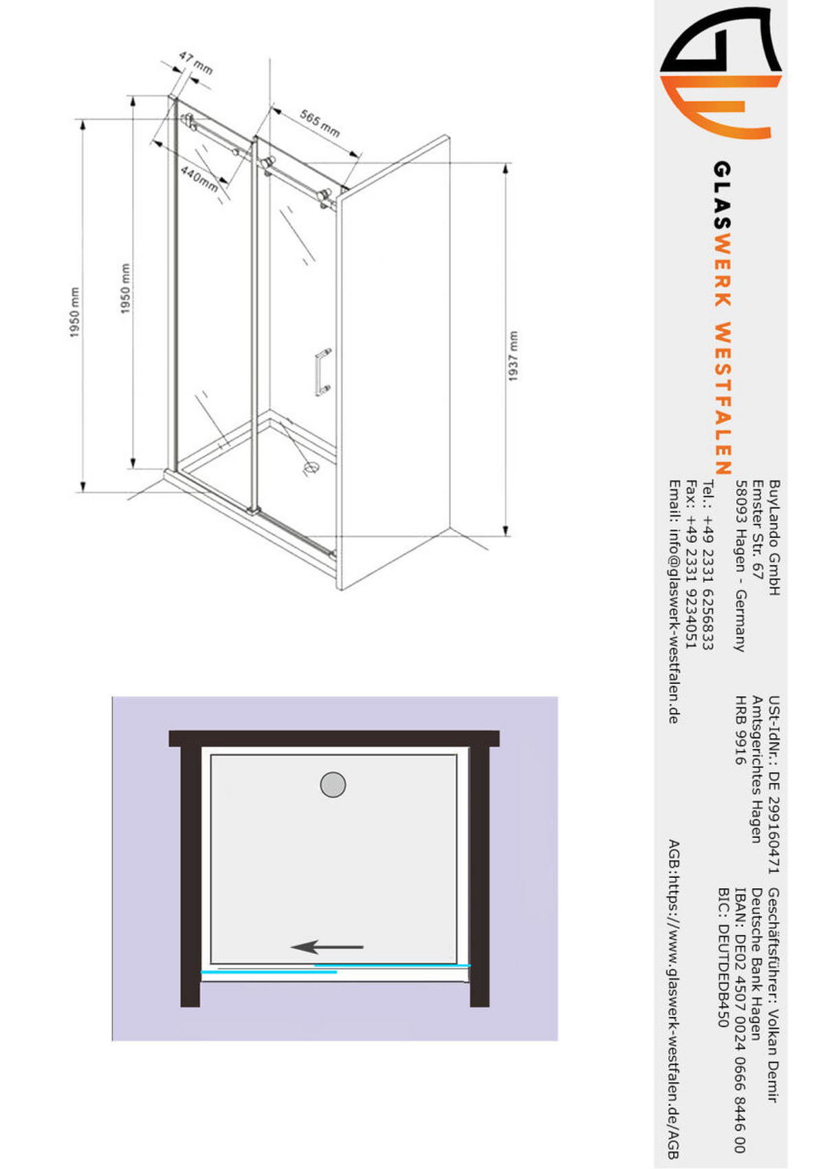 DUSCHKABINE Victoria 105x195 cm Schiebetür Silber - Silberfarben, Glas (1/105/195cm) -  Glaswerk Westfalen