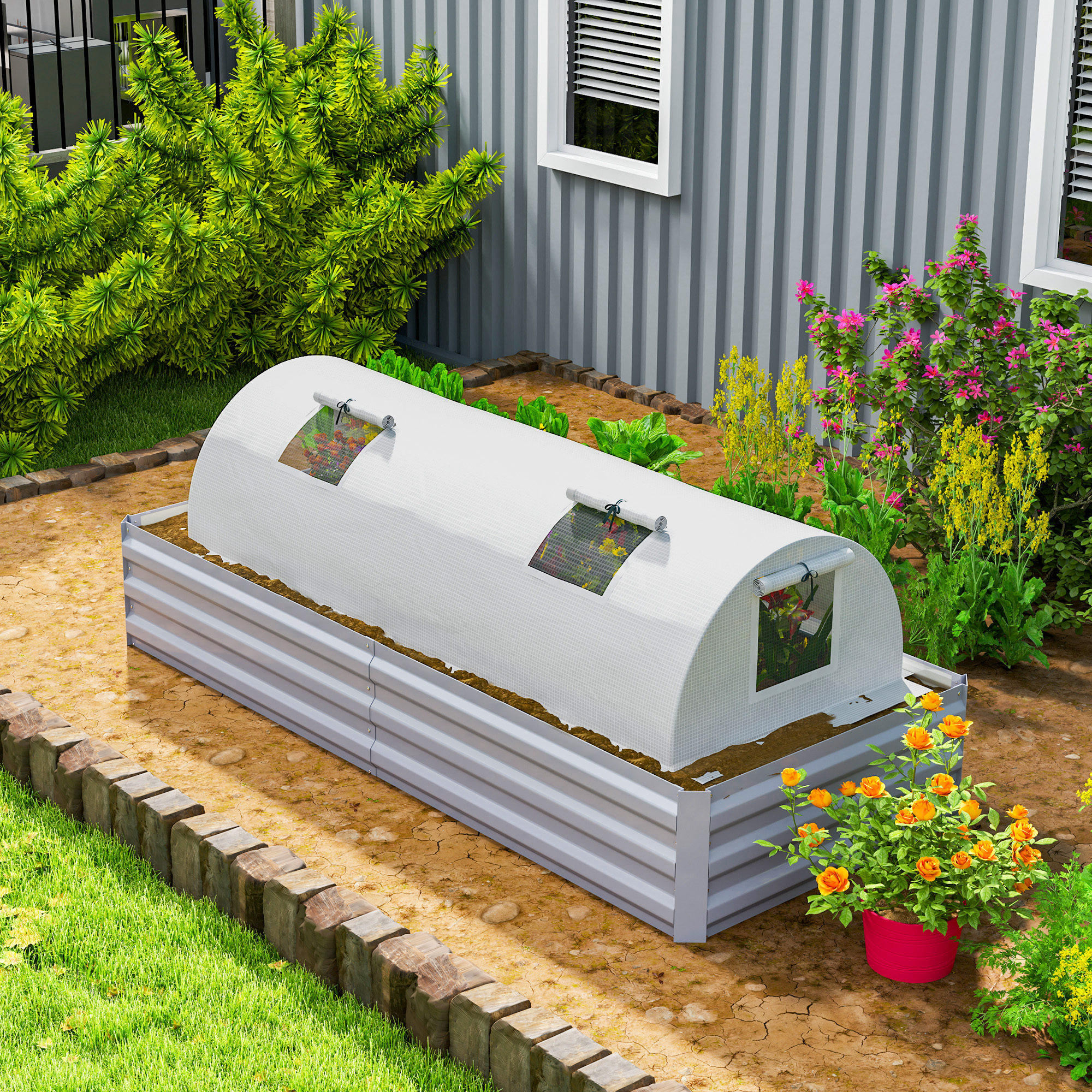 GEWÄCHSHAUS, 200L x 80B x 45H cm - Weiß, Kunststoff/Metall (80/45/200cm) - Outsunny