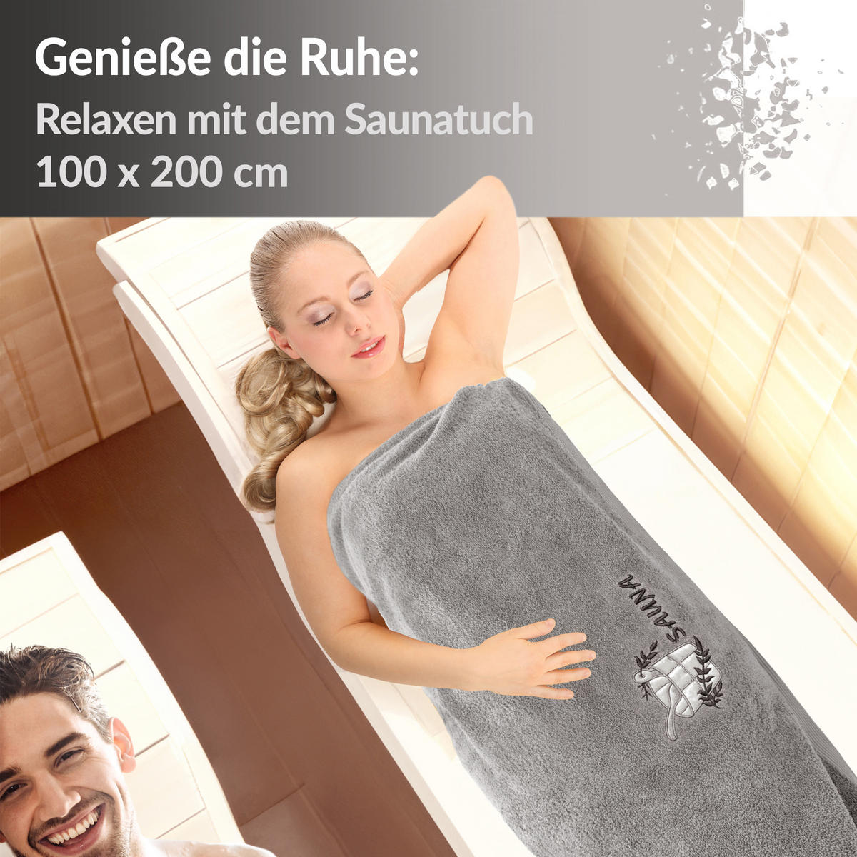 SAUNATUCH Lillby Stein Grau 100x200 cm - Hellgrau, Textil (100/200cm) - Lashuma