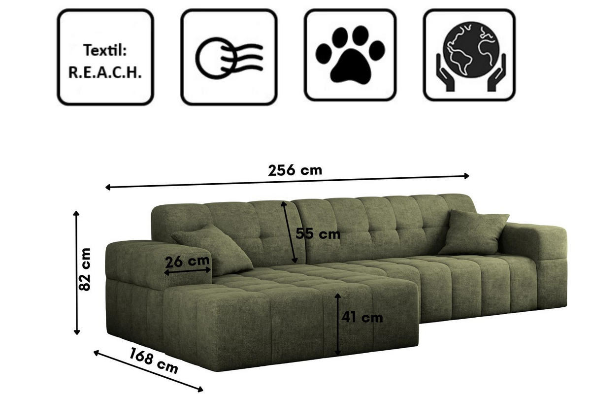 ECKSOFA NIMES Stoff Perfect Harmony Grün Links - Grün, Holz/Kunststoff (168/265cm) - Kaiser Möbel