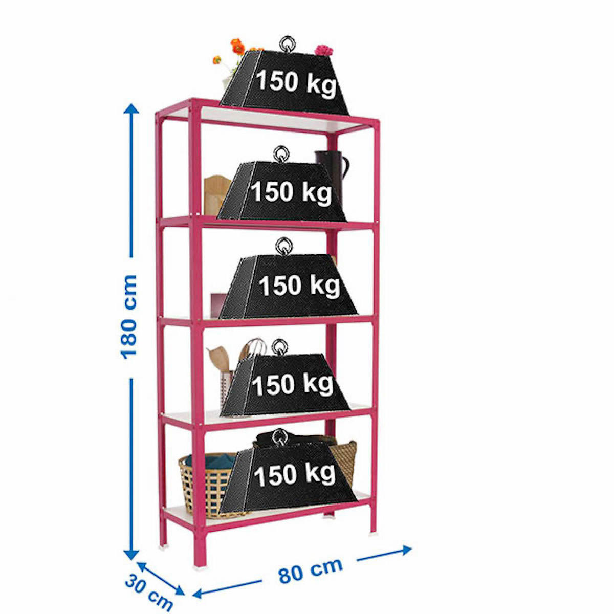WOHNREGAL LIVING KOALA WOOD mit 5 Fachböden | HxBxT 180x80x30cm | Fachlast 150kg | Rosa/Weiß - Rosa, Metall (80/180/30cm) - PROREGAL