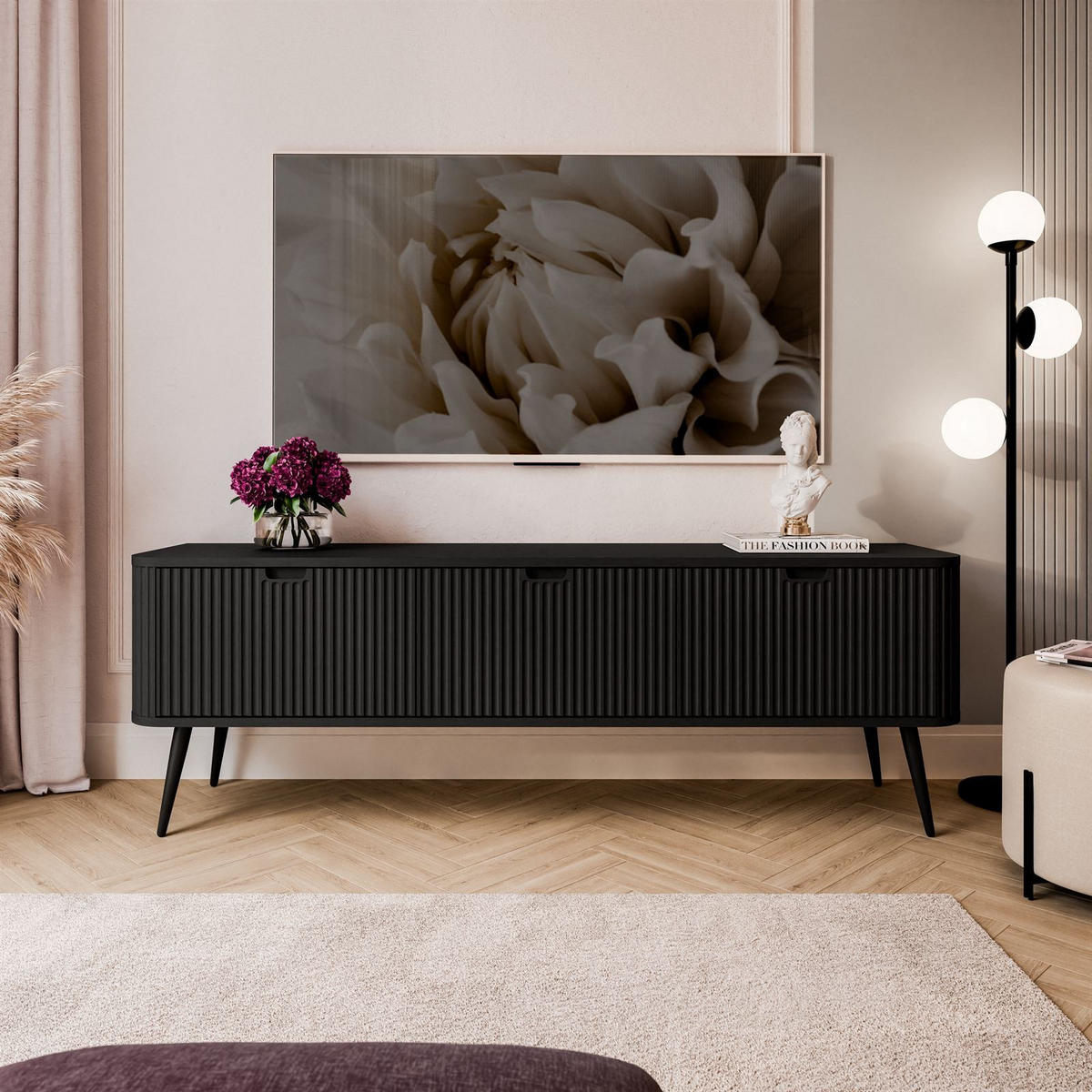 TV Schrank ZAIRA RTV168 Schwarz - Schwarz, Holzwerkstoff (168/57/39cm) - Lookway