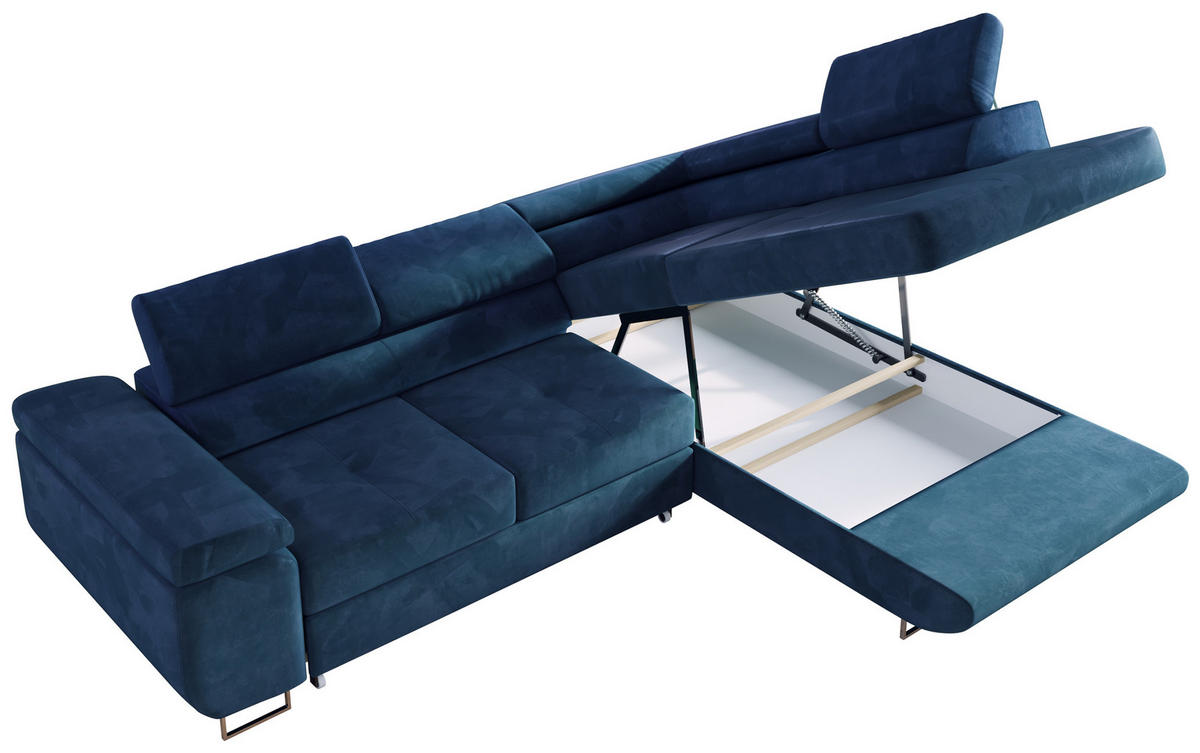 ECKSOFA GUSTAW L Dunkelblau Velvet Links Seite - Silberfarben/Dunkelblau, Textil/Metall (205/275cm) - MKS