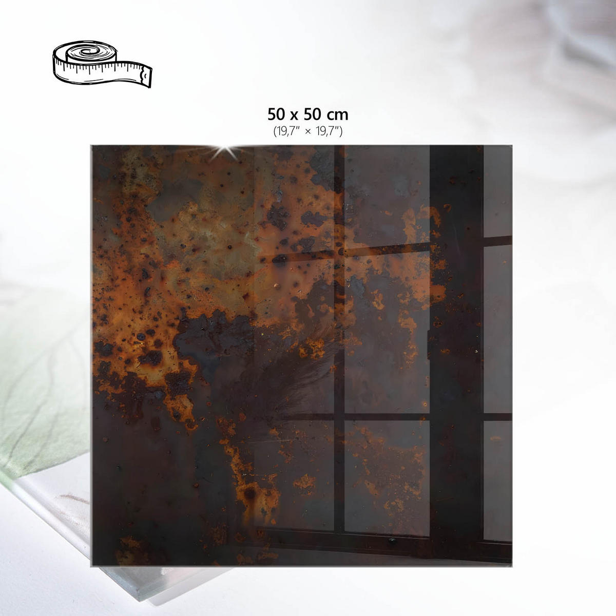 TISCHPLATTE 50x50 cm – Industrielle Textur - Grau, Glas (50/50/0.4cm) - Wallfluent
