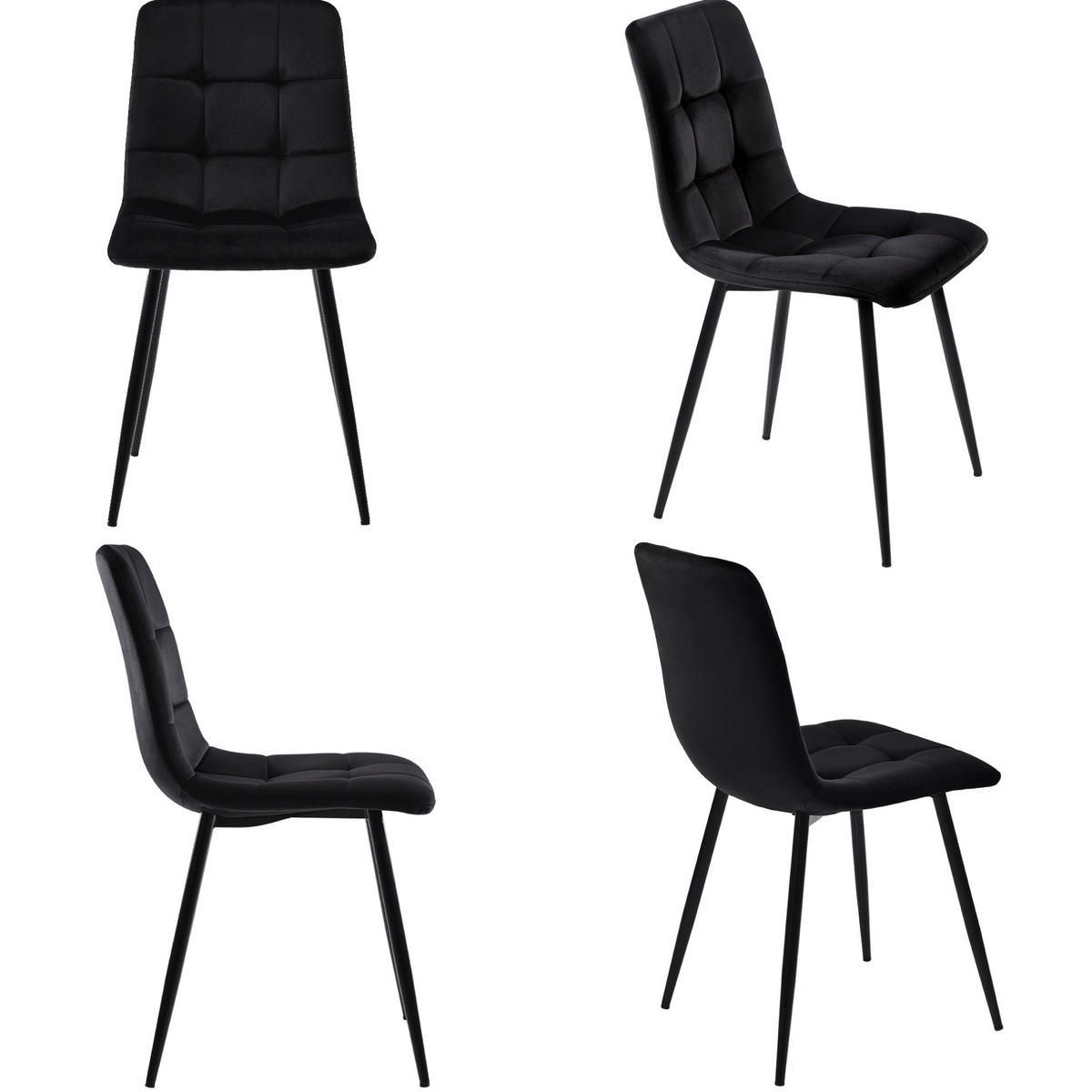 ESSTISCH-SET 5-tlg. 140 cm Schwarz MDF Samt - Schwarz, Metall (80/74/140cm) - Meubliv