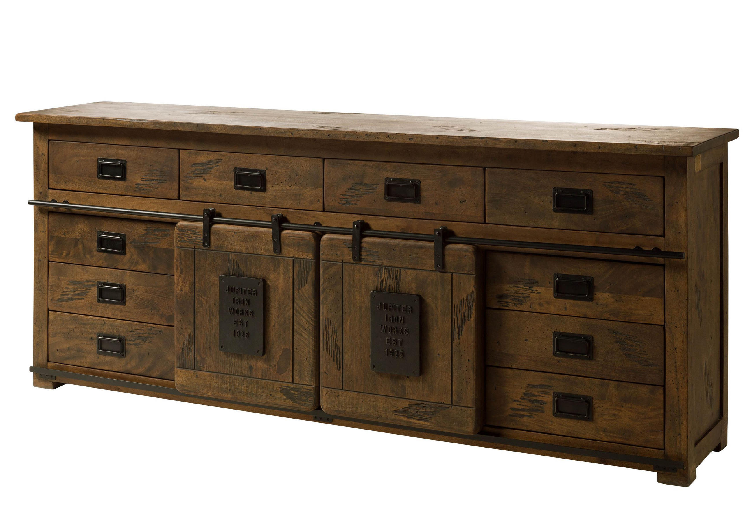 SIDEBOARD Mango 220x45x90 braun lackiert RAILWAY #492 - Braun, Holz (220/90/45cm) - Massivmoebel24