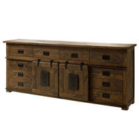 SIDEBOARD Mango 220x45x90 braun lackiert RAILWAY #492 - Braun, Holz (220/90/45cm) - Massivmoebel24