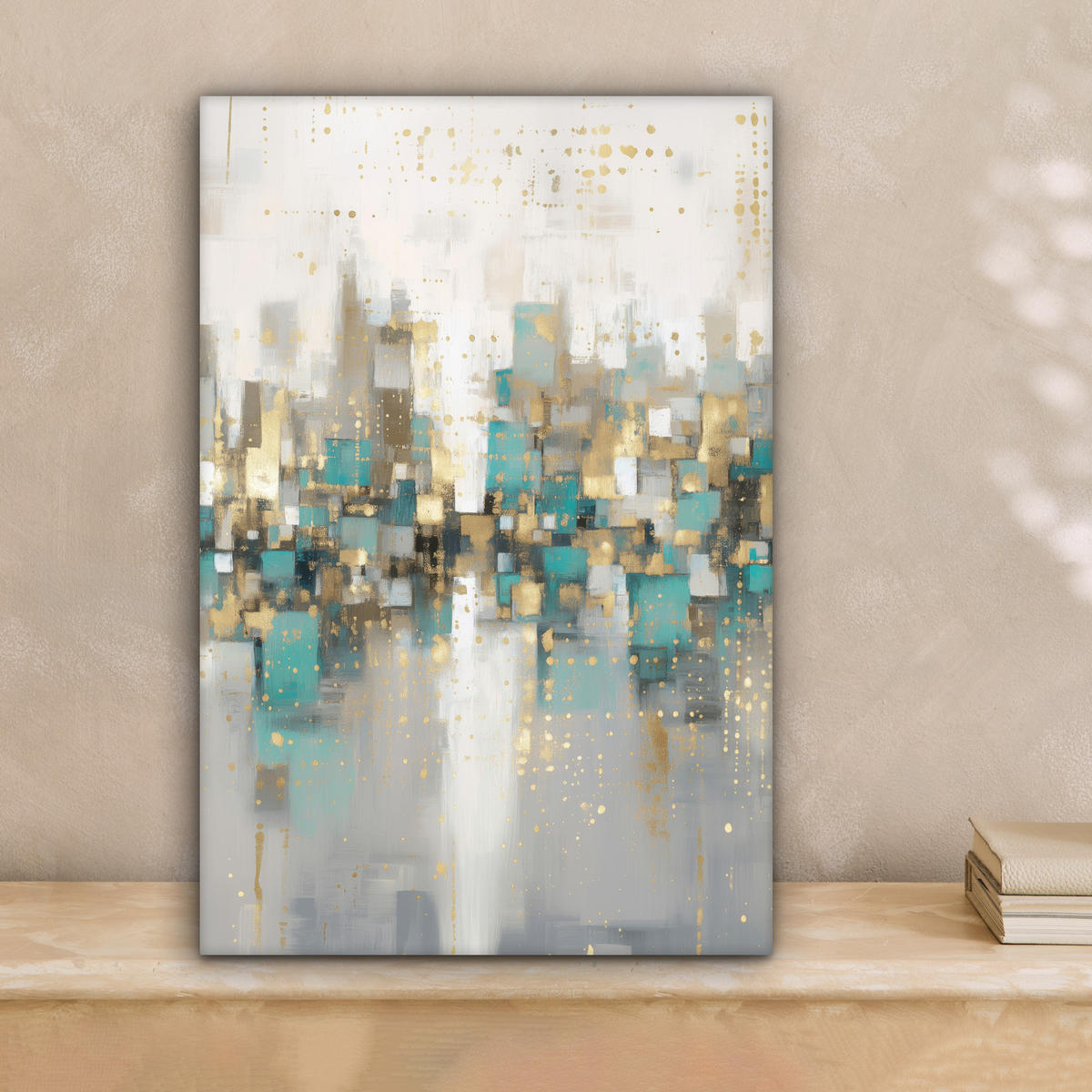 LEINWANDBILD Abstrakt - Blöcke - Gold - Skyline Deko Wohnzimmer 20x30 cm - Beige, Textil (20/30cm) - MuchoWow