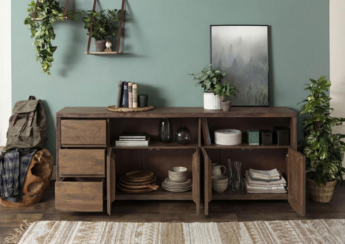 SIDEBOARD Mango 200x45x80 braun geölt PURE MANGO #217 - Braun, Holz (200/80/45cm) - Massivmoebel24