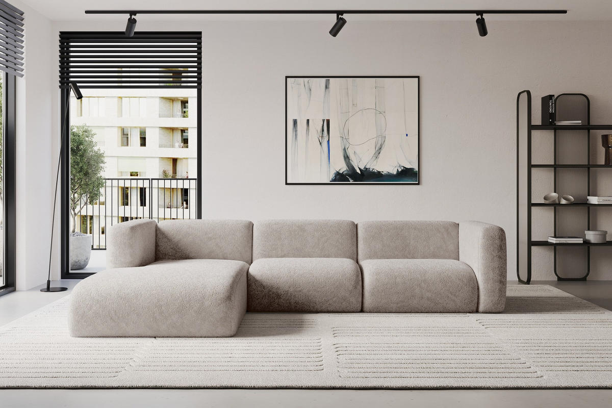 ECKSOFA Ottomane Links MIRA-L2 318x179x89 Hellgrau Velours - Hellgrau/Schwarz, Holzwerkstoff/Kunststoff (318/179cm) - ALTDECOR