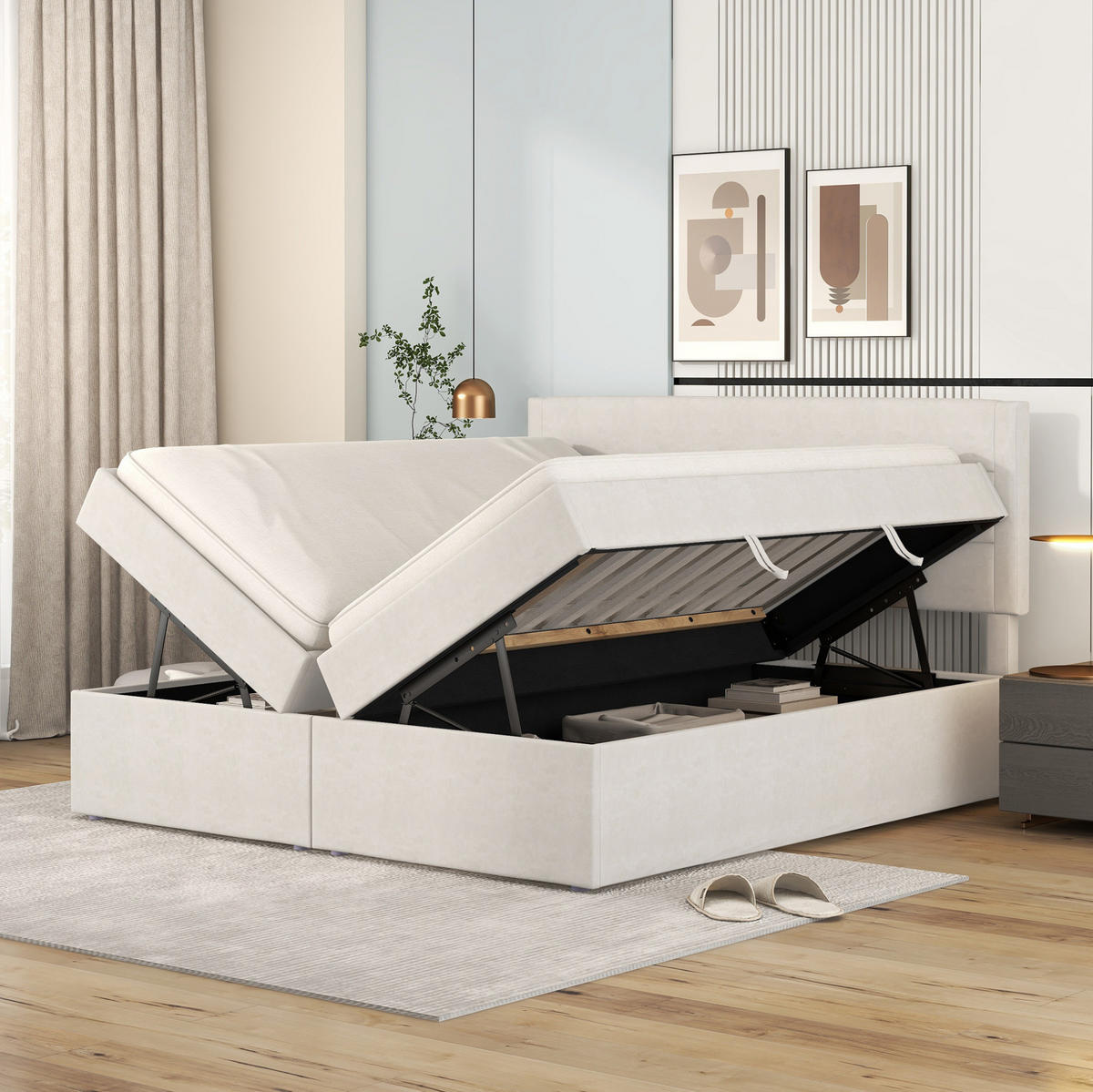 POLSTERBETT mit Bettkasten 140x200 cm Beige - Beige, Holz (140/200cm) - Meubliv