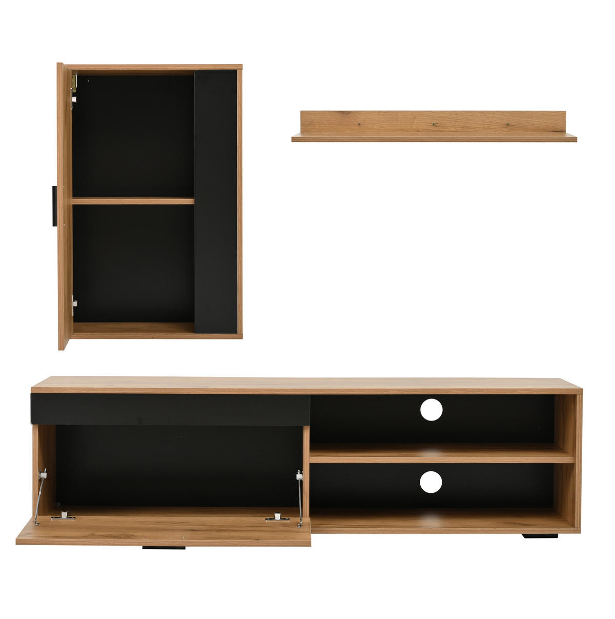 TV-WOHNWAND 3-tlg. 140 cm Eiche/Schwarz - Braun, Holzwerkstoff (35/39/140cm) - Beauniv