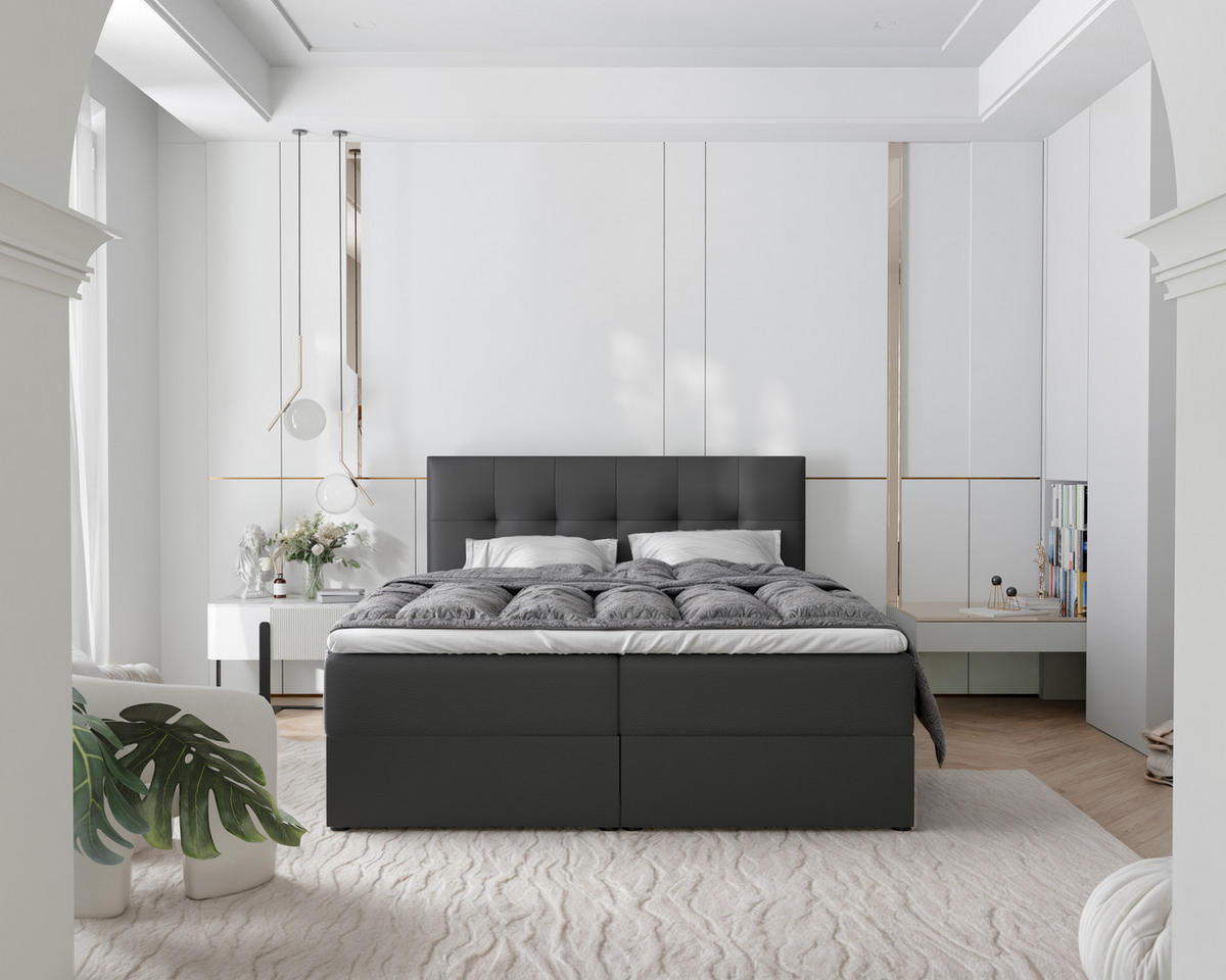 BOXBETT RENZO 200/200 cm mit Matratze und Topper, Schwarz - Schwarz, Holzwerkstoff/Textil (200/200cm) - Idohome