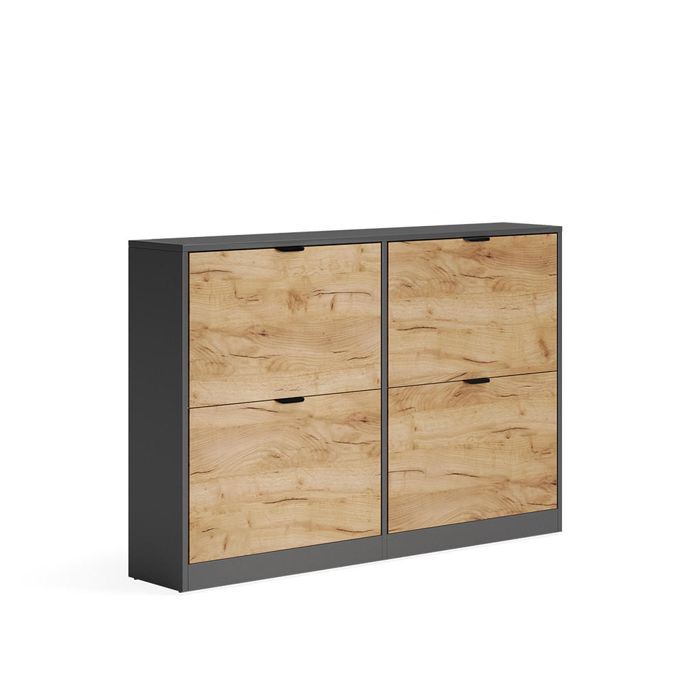SCHUHKIPPER Gizmo, Goldkraft Eiche/Anthrazit, 115 x 77.6 cm mit 2x2 Fächern - Honigeiche/Anthrazit, Holzwerkstoff (115/77.6/22cm) - Vicco