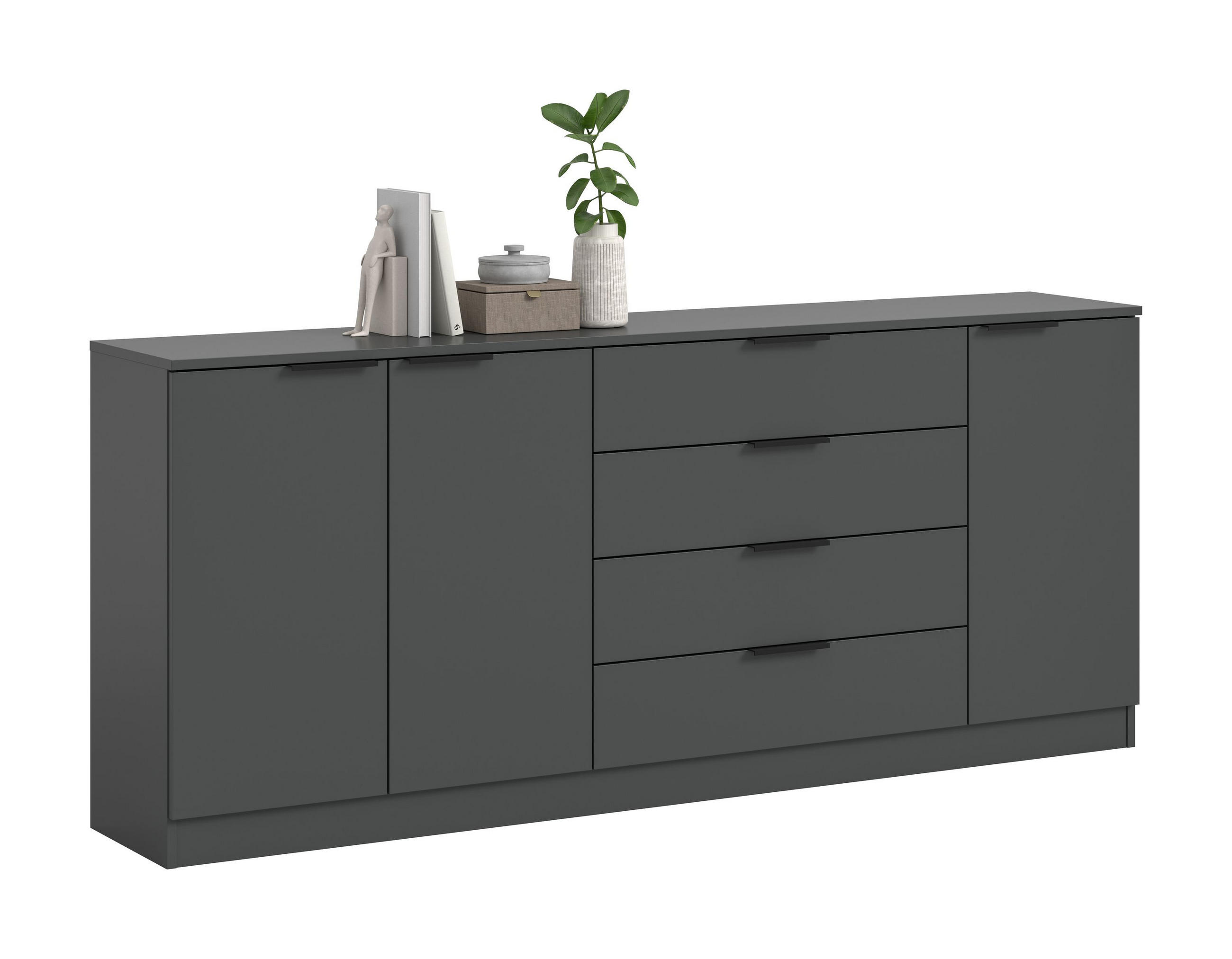 KOMMODE Alvas (B/H/T: ca. 185/80/35 cm) in anthrazit/anthrazit - Anthrazit, Holzwerkstoff (185/80/35cm)