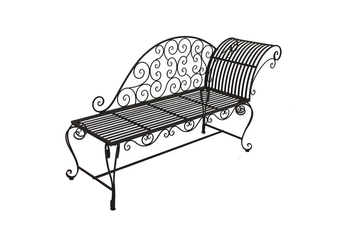 SONNENLIEGE Svea Schwarz-Braun Stahl Gartenbank Wetterfest Liegebank - Schwarz, Metall (163/87/47.5cm) - DELUKE