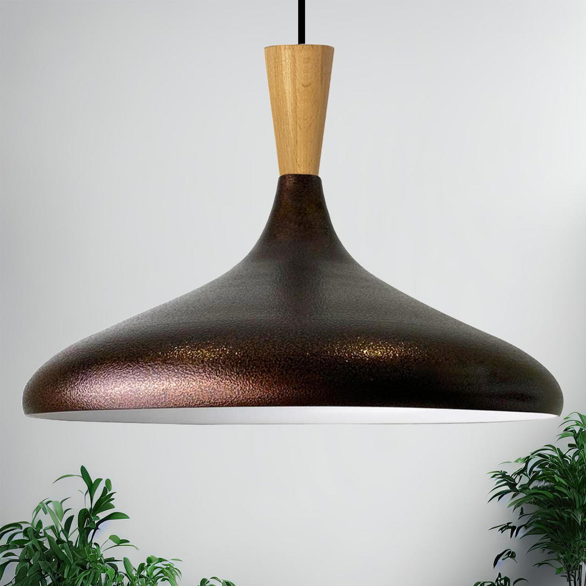 PENDELLEUCHTE Champion Holz 35/30 cm - Weiß/Kupferfarben, Metall (30/35/140cm) - Bamyum
