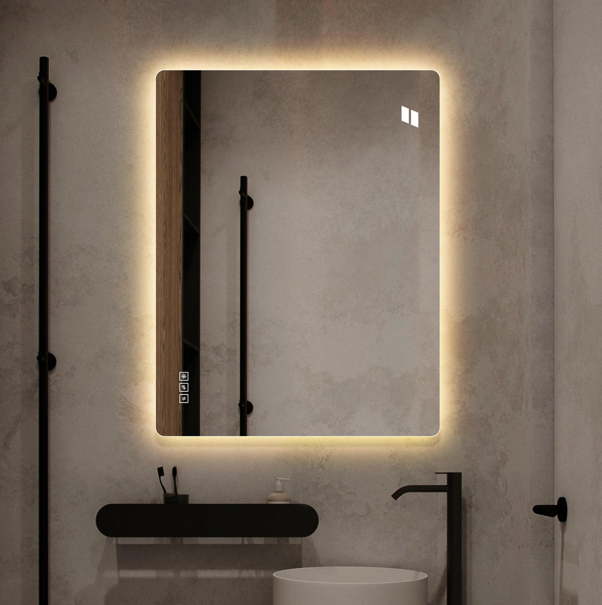 WANDSPIEGEL 60/2,5/80 cm silber aus Glas mit Anti-Beschlag, Dimmung und LED - Silberfarben, Glas (80/2.5/60cm) - OKWISH